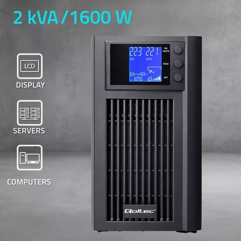 UPS QOLTEC Pure Sine Wave 2kVA 1600W mit AVR und LCD-Display