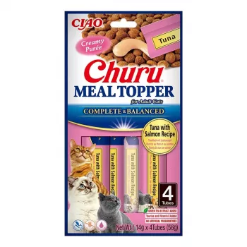 Katzenfutter-Topper INABA Churu Meal Topper Thunfisch mit Lachs, 4 x 14 g Beutel