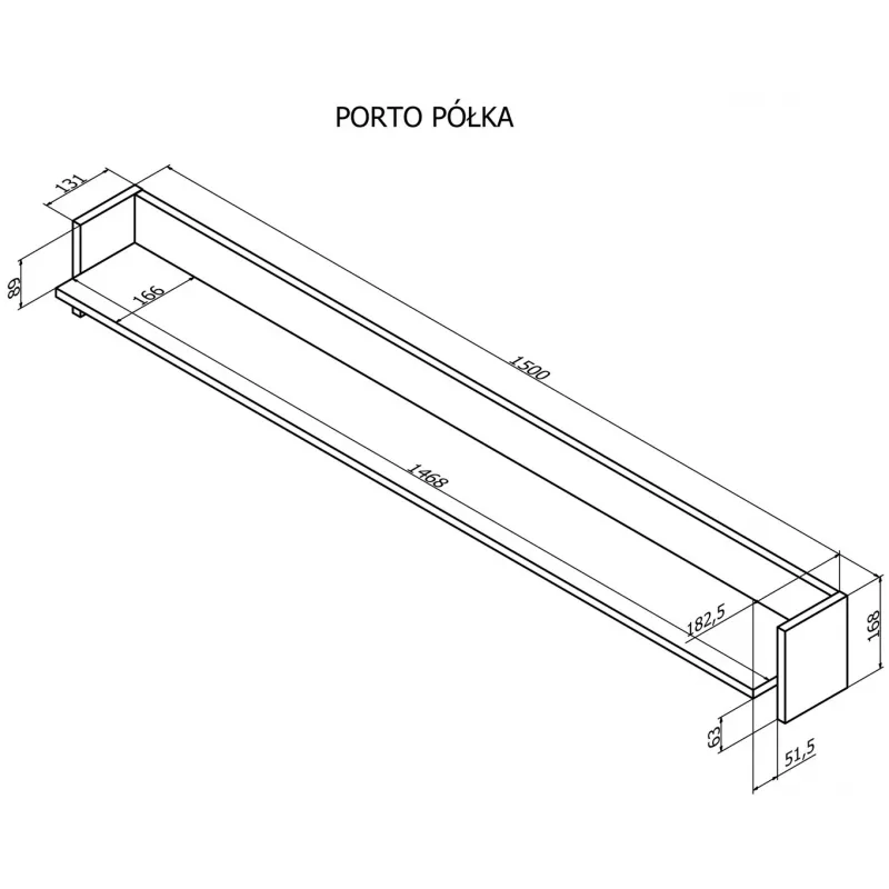 Cama Shelf PORTO 150x18x16.5 Eiche/Schwarz