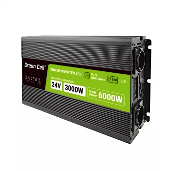 Auto-Wechselrichter Grün Cell INVGC24P3000LCD 24V 3000W Reiner Sinus, 230V 50Hz, LCD, Typ F