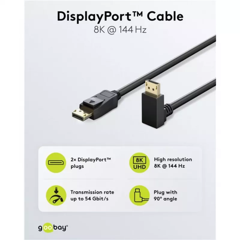 DisplayPort-Kabel WENTRONIC 77057 — DisplayPort 1.4, 54 Gbit/s, bis zu 8K 144 Hz