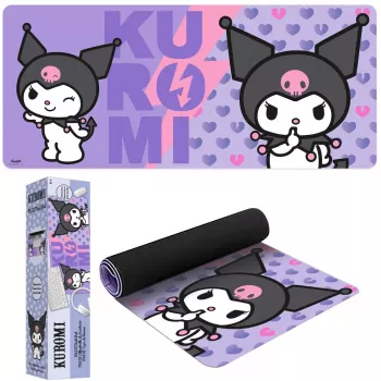 Mauspad Kids Euroswan 80x30 cm Hello Kitty Kuromi, große rechteckige Gaming-/Schreibtischmatte