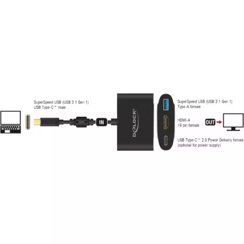 DeLOCK - Externer Videoadapter - VL101 - USB-C 3.1 - HDMI - Grau - Retail (62991)