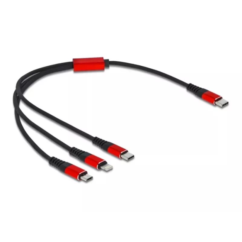 USB-Ladekabel DeLOCK 86710 3-in-1 USB Type-C auf Lightning Micro USB 30 cm Schwarz Rot