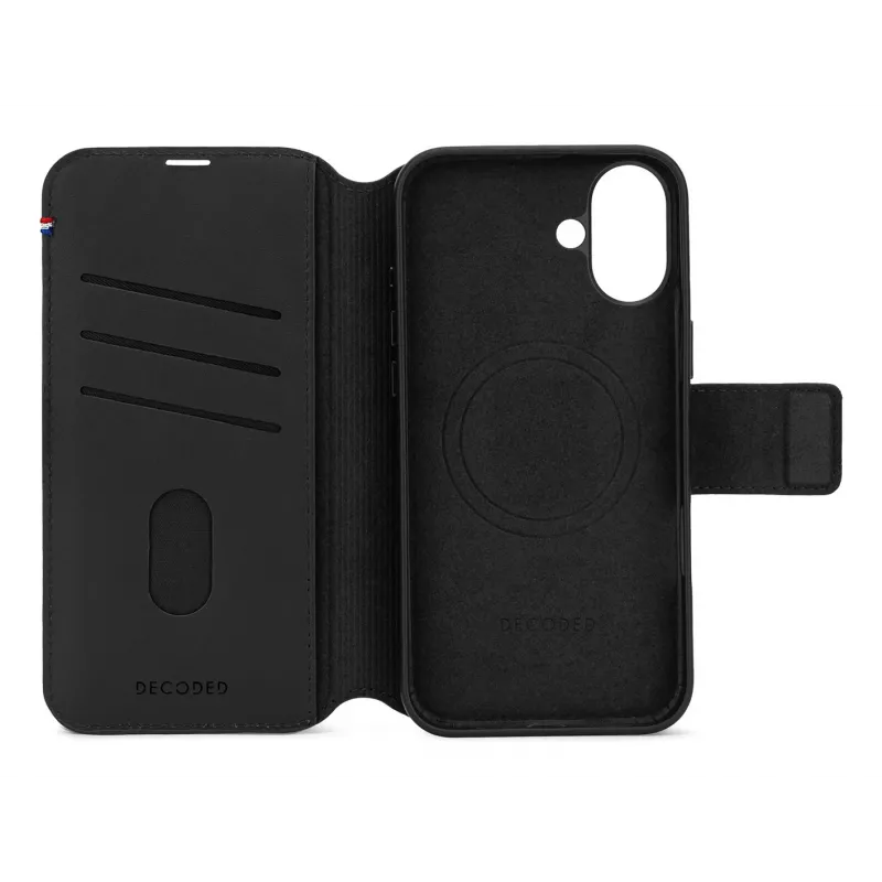 Lederhülle für iPhone 16, schwarz