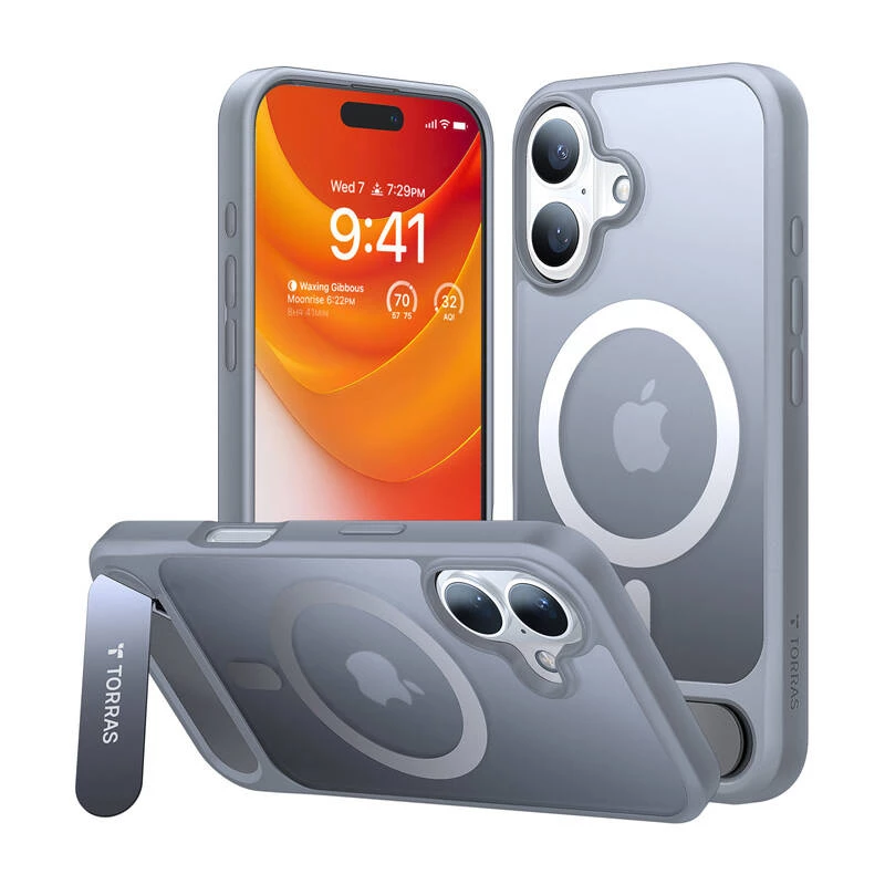 Hülle Torras Pstand Series für iPhone 16 Plus (Titanium grau)