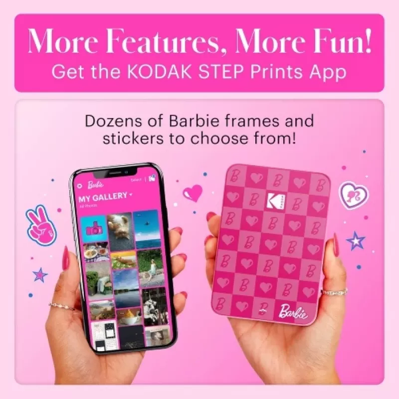 Barbie x Kodak STEP Slim Instant Mobile Photo Printer Colour ZINK 2x3'' 1ppm, Bluetooth, Pink