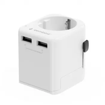 Universal-Reiseadapter GEMBIRD TPA-EU2A12-01-W 12W USB-Netzteil für internationale Steckdosen
