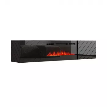 TV-Schrank cama meble LUXE 301126 mit integriertem Elektrokamin, 182,6×34,5×37,5 cm, hochglanz schwarz