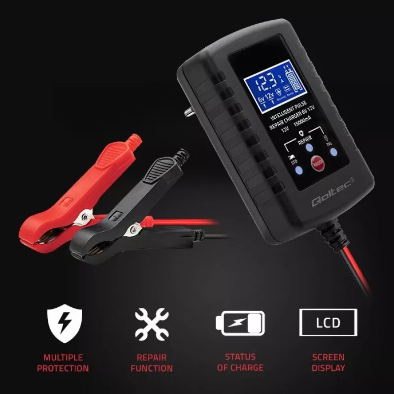 Batterieladegerät QOLTEC 52426 für AGM-/GEL-/Standard-Batterien 6V/12V 2A mit LED-Anzeige
