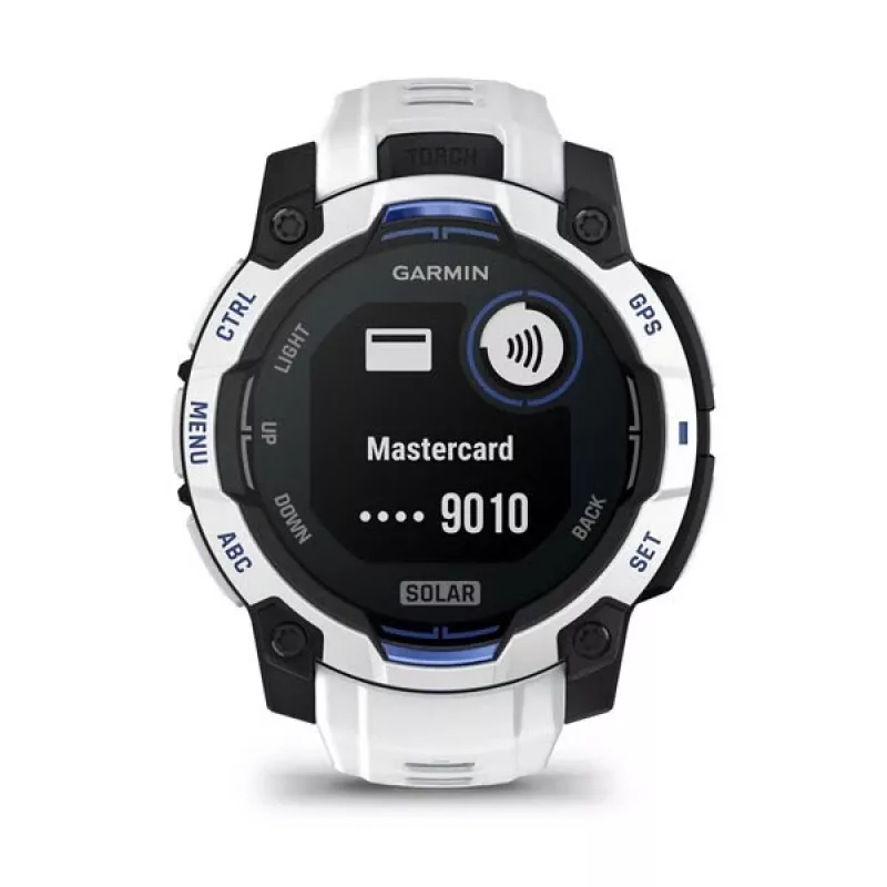 Smartwatch GARMIN Instinct 2 45 mm, MIP 0,9 Zoll (176×176), GPS, Solar, Silikonarmband Blau/Weiß