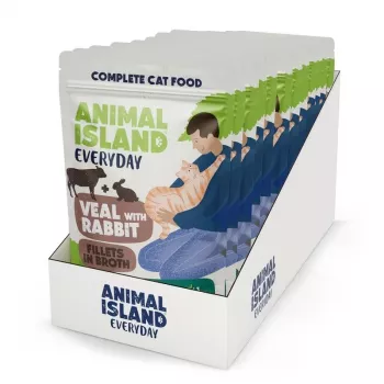 ANIMAL ISLAND Kalb mit Kaninchenfilets in Brühe - Nassfutter für Katzen - 12x85g