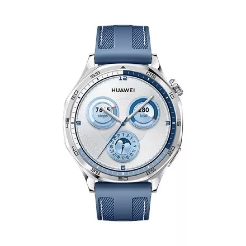Smartwatch HUAWEI WATCH GT5 46mm – 1,43 Zoll AMOLED, GPS, 524 mAh, Edelstahlgehäuse, blaues gewebtes Armband