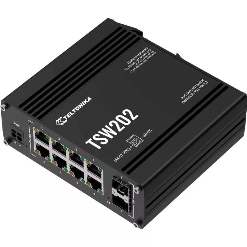 Teltonika TSW202 Managed L2 Gigabit Ethernet (10/100/1000) Power over Ethernet (PoE) Aluminium, Blau