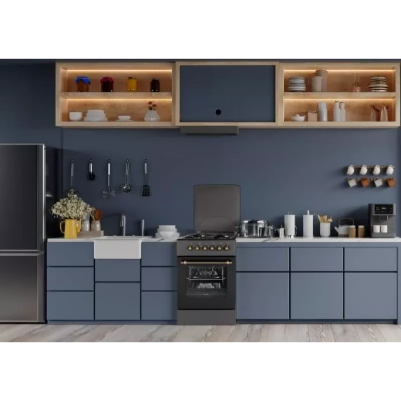 Gas-/Elektroherd MPM MPM-56-KRM-13, 4 Kochzonen, elektrischer Backofen 58 L, mechanische Drehknöpfe, schwarz