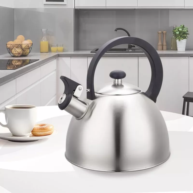 Wasserkocher Maestro MR1302 Edelstahl 2,5 L, induktionsgeeignet, Klappdeckelpfeife, schwarzer Griff