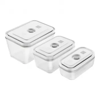 ZWILLING Fresh & Save 36803-003-0 rechteckiges Vakuumbehälter-Set aus Glas, 3 Stück (S/M/L, 0,35/0,75/1,6 L), Borosilikat, mikrowellen-/ofen-/spülmaschinengeeignet, grau/transparent