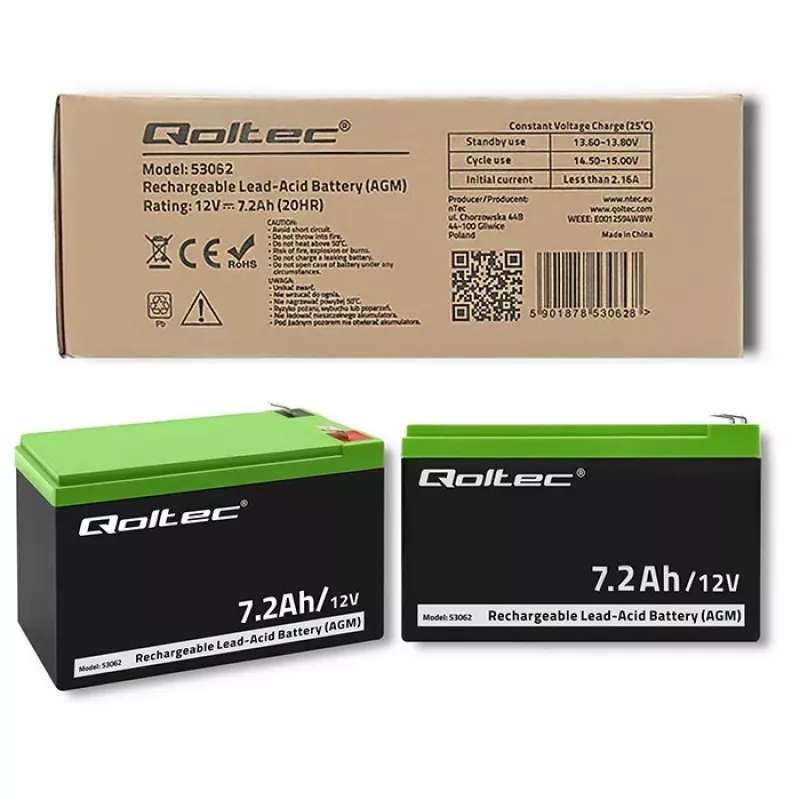 Qoltec 53062 AGM-Batterie | 12V | 7,2 Ah | max 108A