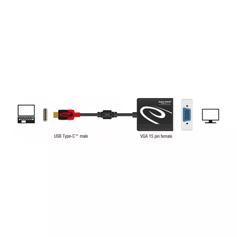 Videokabel-Adapter DeLOCK 62994 USB Typ-C auf VGA 0,2 m Schwarz