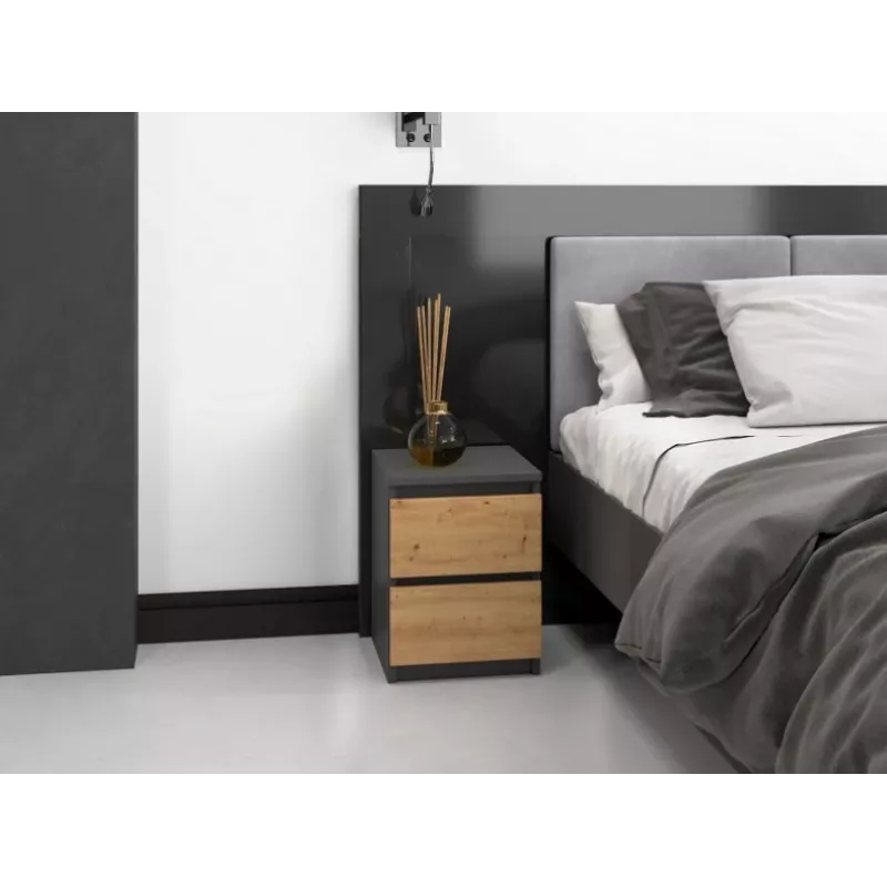 Nachttisch Topeshop M2 ANTRACYT/ARTISAN 2 Schubladen Anthrazit Eiche Holz