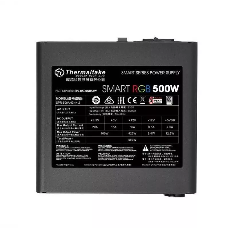 Thermaltake SMART RGB PS-SPR-0500NHSAWE-1 - Netzteil (intern) - ATX12V 2.3 - 80 PLUS - AC 230 V - 500 Watt - aktives PFC - Schwarz