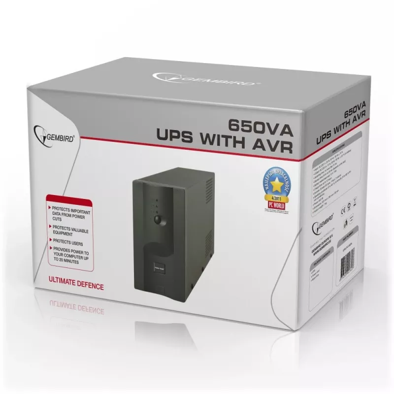 Gembird UPS-PC-652A unterbrechungsfreie Stromversorgung (USV) Line-Interactive 0,65 kVA 390 W 3 AC-Ausgänge