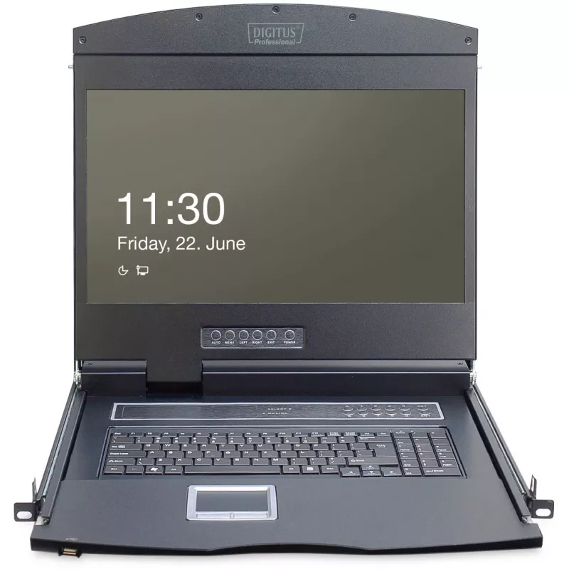 19 Zoll LCD KVM Konsole DIGITUS DS-72211-5US, 16-Port Cat 5, 1366x768, US International Tastatur