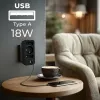 Power-Splitter MACLEAN MCE248 F/B — 3 AC-Steckdosen (1x16A, 2x6A) und 4 USB-Anschlüsse (2xUSB‑A, 2xUSB‑C PD 20W), EU-Stecker, schwarz