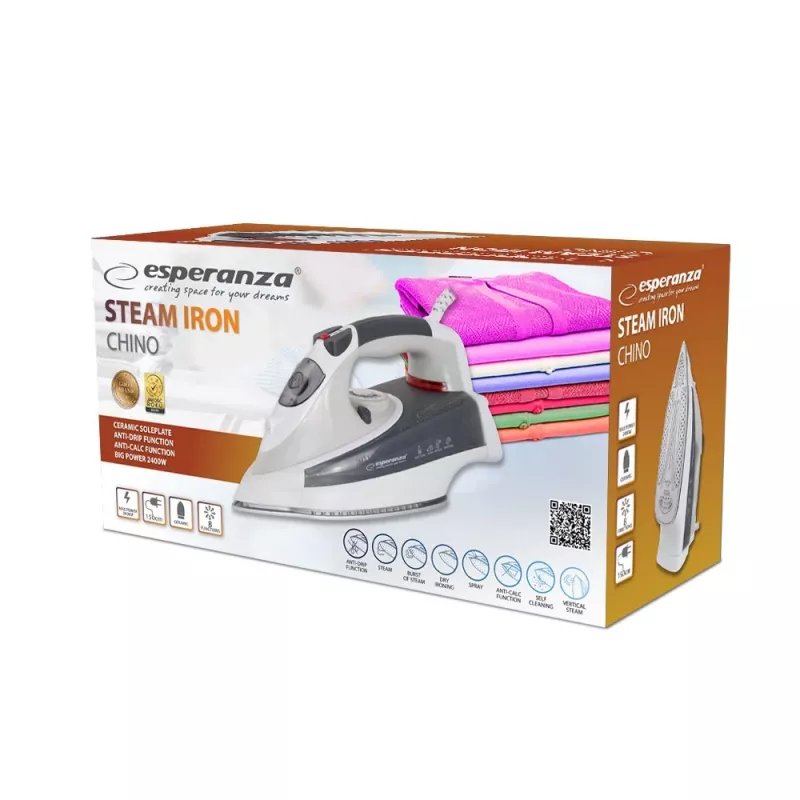 Dampfbügeleisen ESPERANZA CHINO EHI009 – Dampf & Trocken, 0,3 l Tank, Keramiksohle, 220–240 V, 50–60 Hz, 1,5 m Kabel