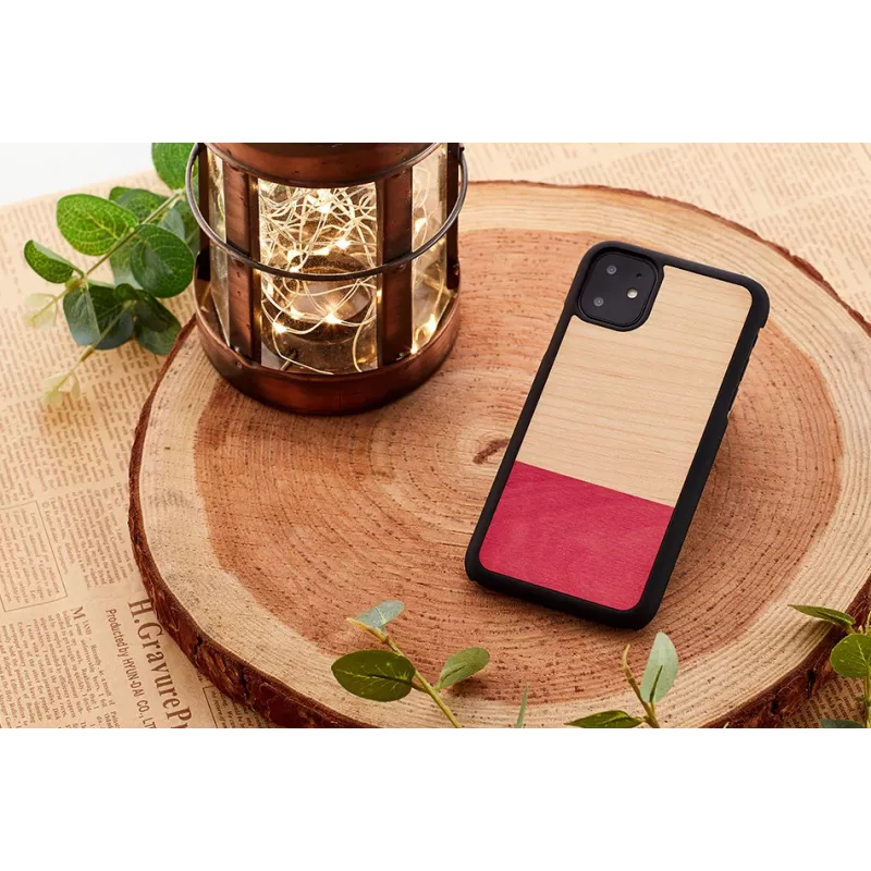 Smartphone-Hülle man and wood für iPhone 11 — Schwarz, asymmetrisches Design