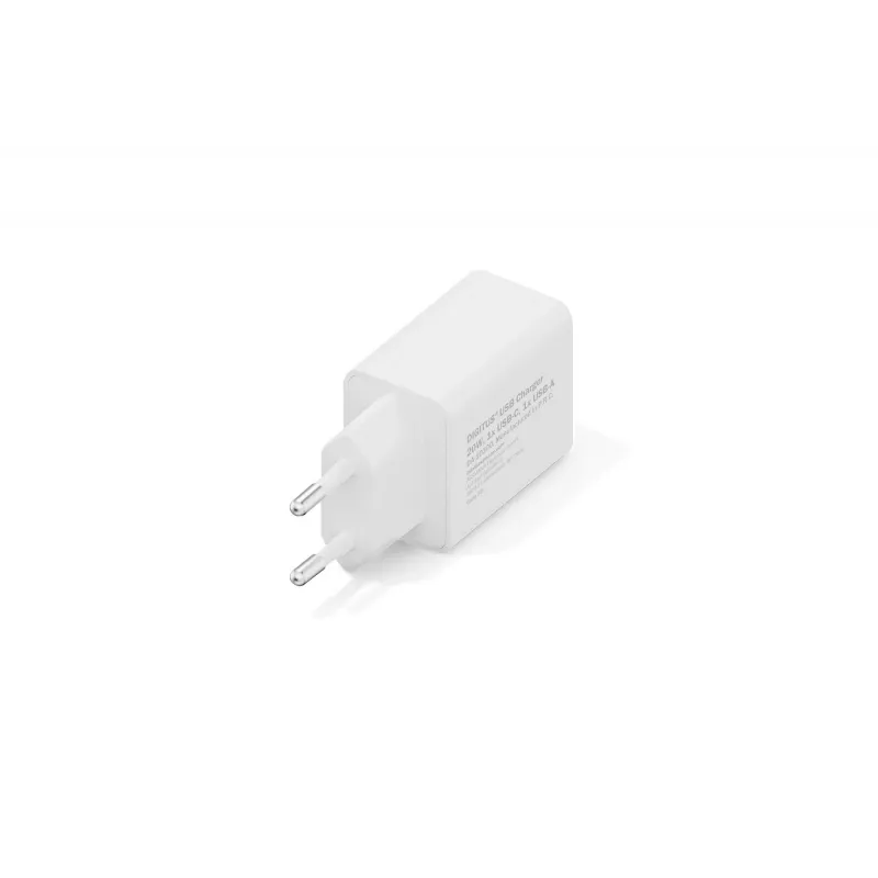 AC USB-Ladegerät DIGITUS 20W, 1x USB-C, 1x USB-A, Eingang 100–240V, Weiß