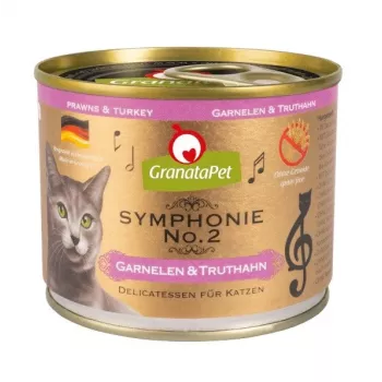 Nassfutter für Katzen Fox4Pets Symphonie No.2 Garnelen und Pute 200 g, Alleinfuttermittel für adulte Katzen, Protein 11%, Fett 5,7%, Feuchtigkeit 80%