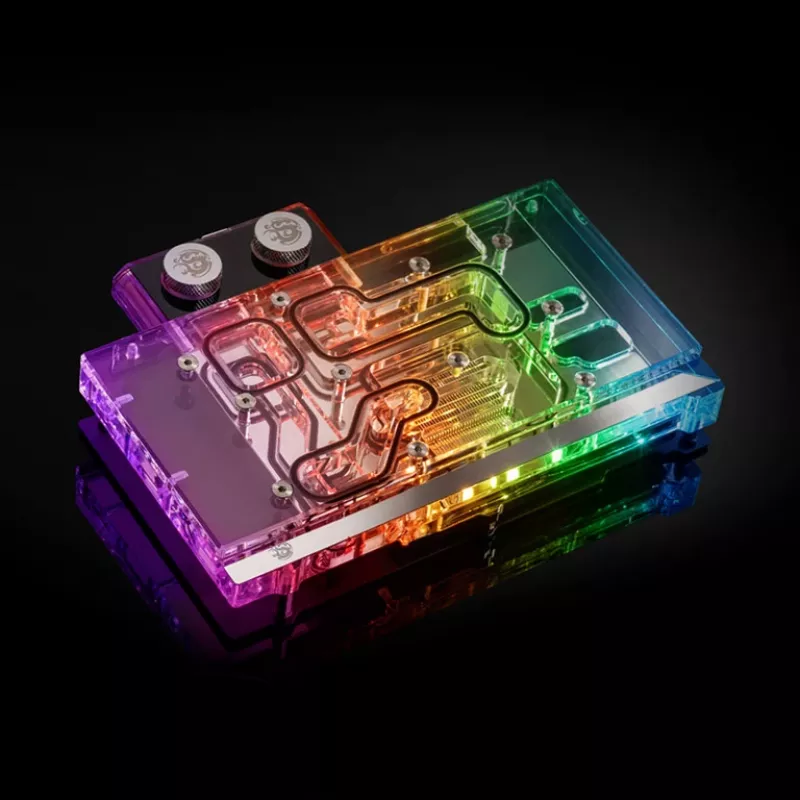 Water block BitsPower Classic VGA BP-VG3070FE — 125×171,4×28,4 mm, 3‑pin RGB, schwarz/silber/transparent