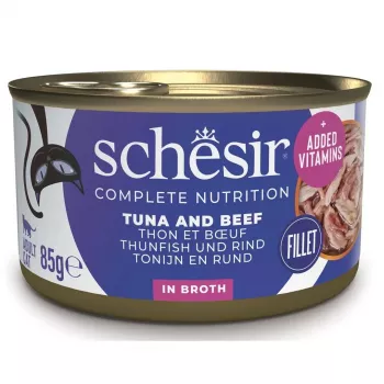 SCHESIR in Kochwasser Thunfisch mit Rind und Reis - Nassfutter für Katzen - 85 g