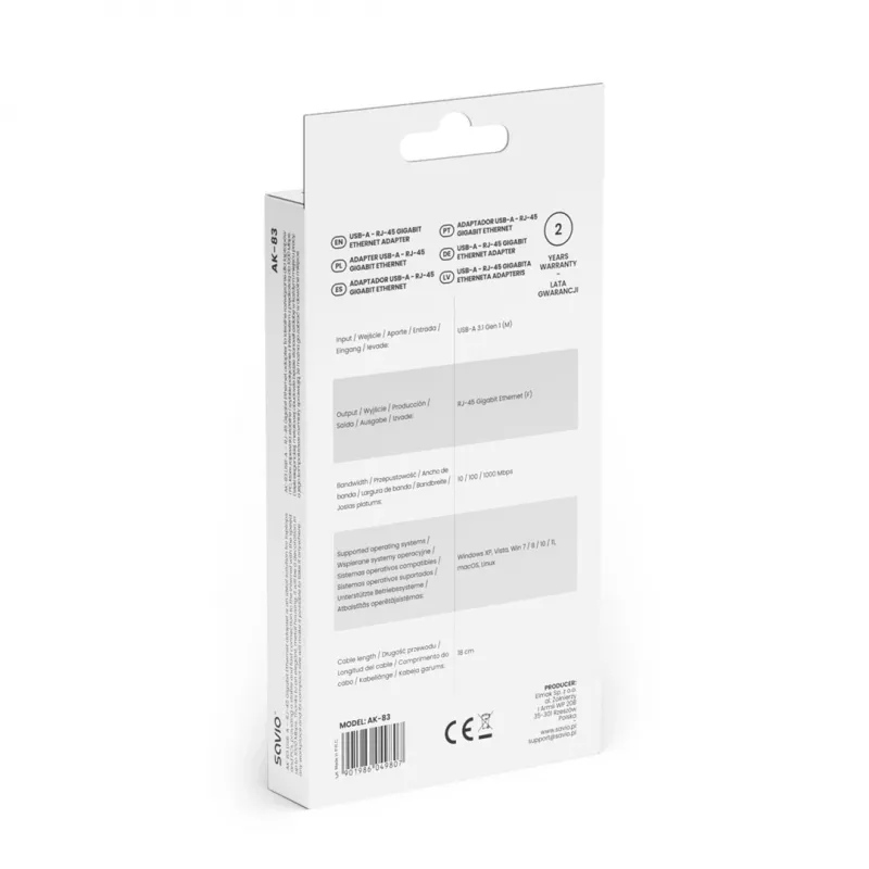 Netzwerkschnittstellenadapter SAVIO AK-83 USB Typ-A auf RJ-45 Stecker, 5 Gbit/s, schwarz