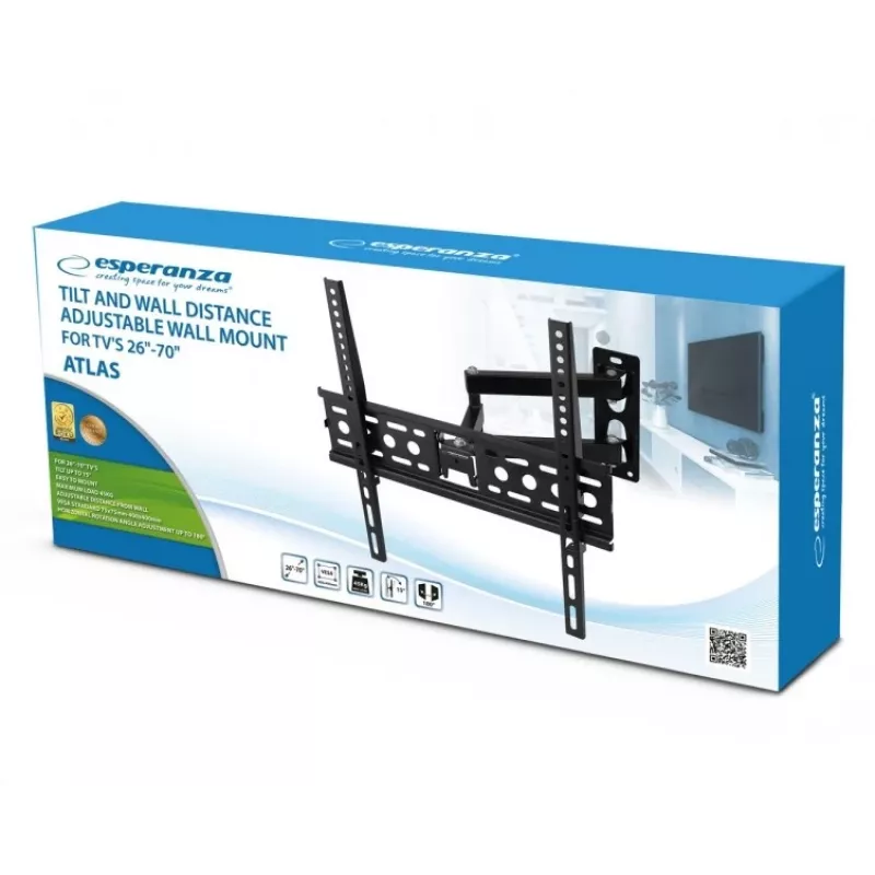 TV-Wandhalterung ESPERANZA ERW016 für 70-Zoll-Fernseher, schwarz, 45 kg Kapazität, VESA 75x75–400x400, neigbar 15°