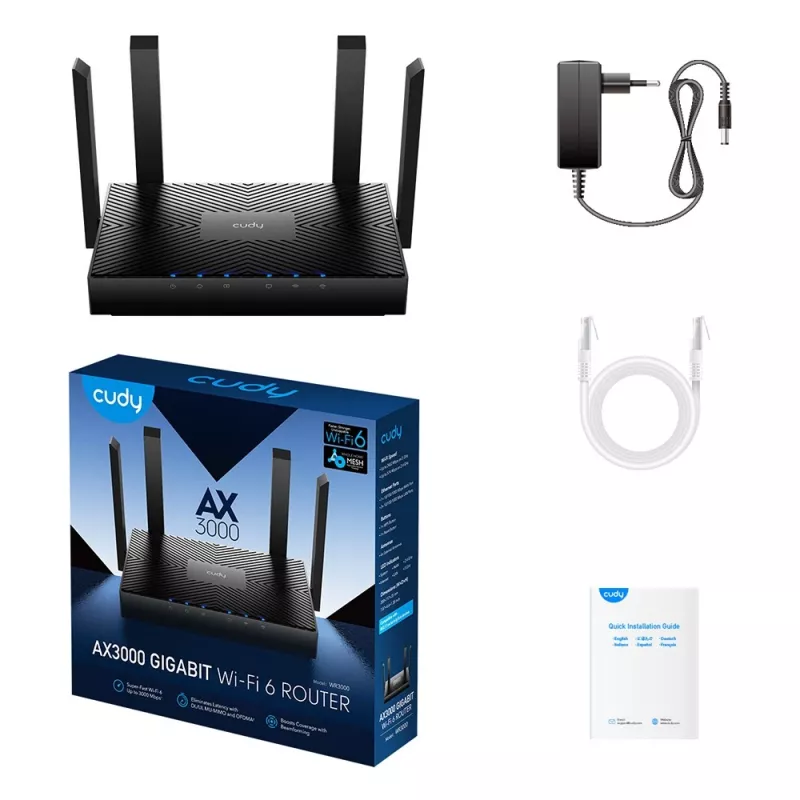 Cudy WR3000 Wireless-Router Gigabit Ethernet Dualband (2,4 GHz / 5 GHz) Schwarz