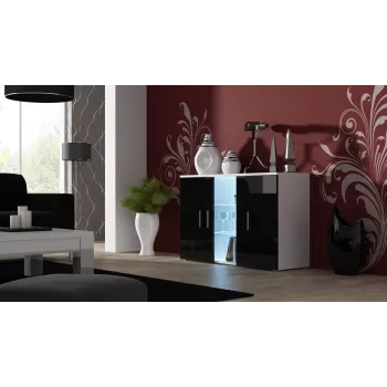 Sideboard Cama Meble SOHO S7 120 cm – 3 Türen, 4 Einlegeböden, weiße Oberseite, schwarz glänzend