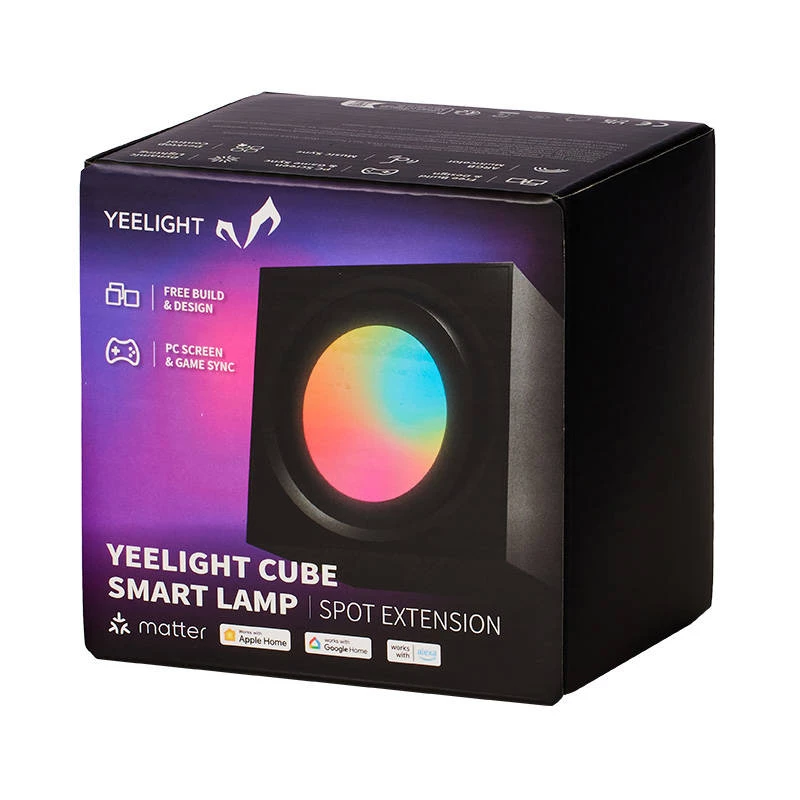 Intelligente Tischleuchte Yeelight Cube — mehrfarbig, Wi‑Fi/Bluetooth, 2,4 GHz, Bluetooth 5.0, AC 100–240 V, 1,5 m Kabel, schwarz