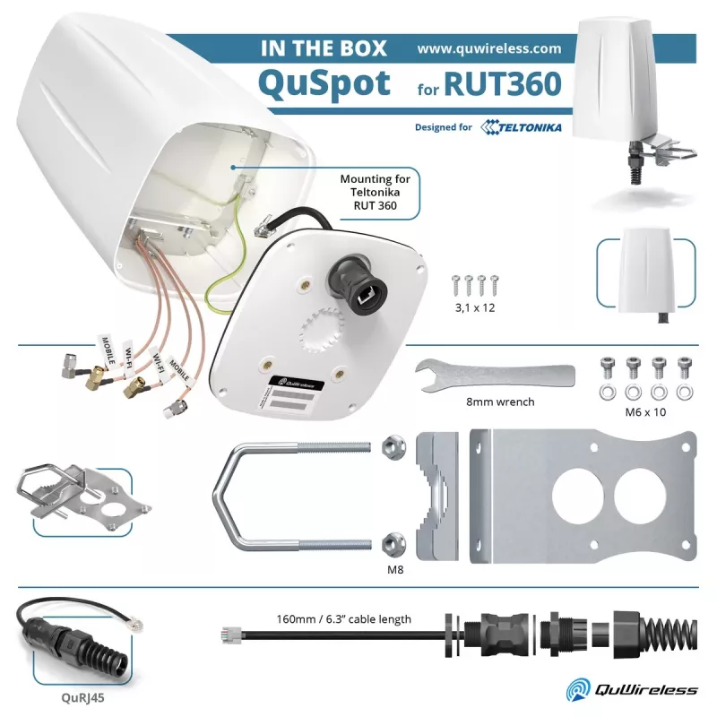 Omni-direktionale Netzwerkantenne QuWireless QuSpot A360S — PoE/LAN, 6 dBi, 0,694–2,7 GHz, vertikale Polarisation