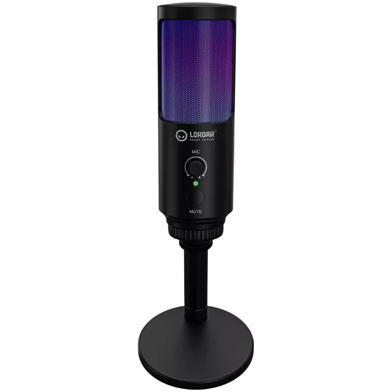 LORGAR SMP40, RGB-Mikrofon mit externer Stummschalttaste und Metallständer, Schwarz