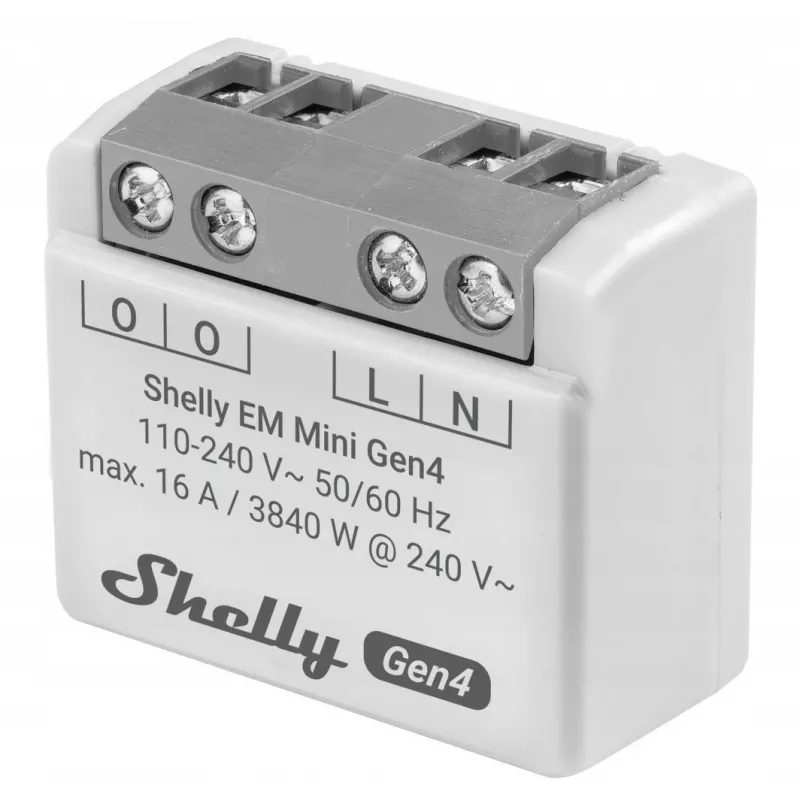 Smart-Relais Shelly Relay EM Mini Gen4 1-Kanal Wi‑Fi Matter Zigbee Bluetooth 8A, 110–240V, Energiezähler