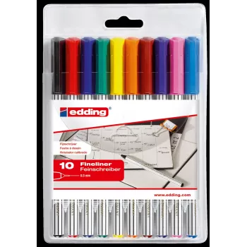 Fineliner-Set Edding 4-89-10 — 0,3 mm Spitze, sortierte Farben, 10 Stück