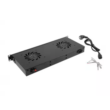 Fan panel LANBERG AK-1502-B, 1U rack, 2 fans, 230V, 38W, 483×44.5×192 mm, Schwarz