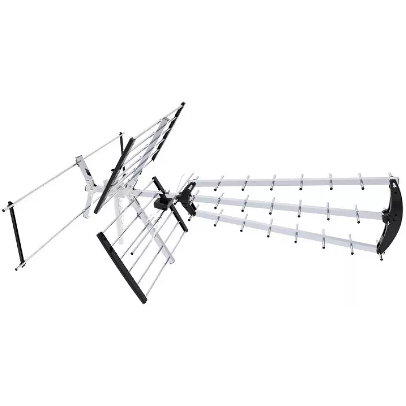 Outdoor-/Innen-DVB-T-Antenne LIBOX LB2000 mit 69 dB Verstärker, duale Polarisation, 174–790 MHz, Aluminium/Schwarz