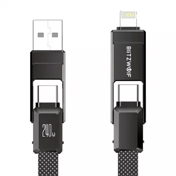 4-in-1-Kabel BlitzWolf BW-HDC7 — USB-C, Lightning, USB-A, Micro-USB 1,2 m 240 W schwarz