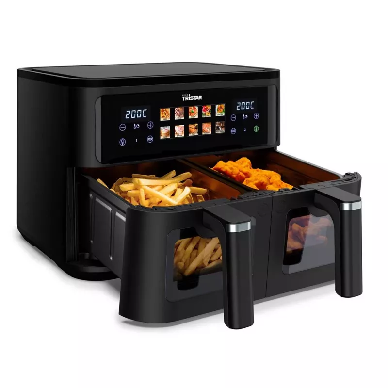 Heißluftfritteuse Tristar FR-9075 Double 9 L, 2500 W, Touch-Bedienung, LCD, schwarz, 60 °C min