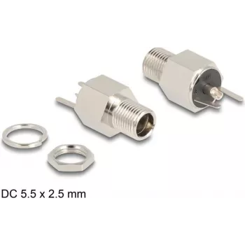 DeLOCK Connector DC 5.5 x 2.5 mm female bulkhead soldering version Hexagon 20 V 9 A