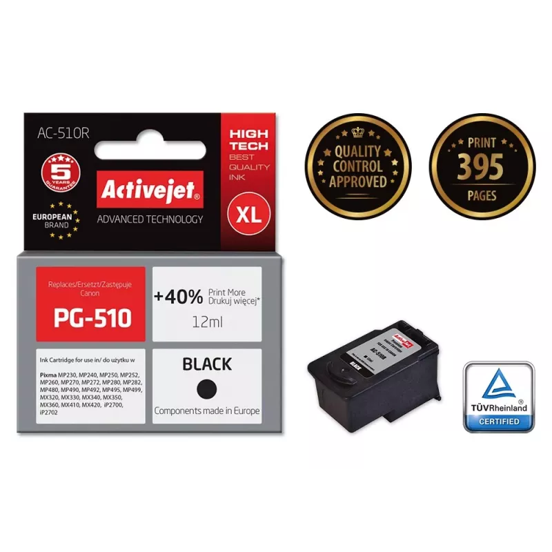 Tintenpatrone ActiveJet AC-510R schwarz — kompatibel Canon, pigmentbasiert 12 ml, hohe (XL) Reichweite, Einzelpackung