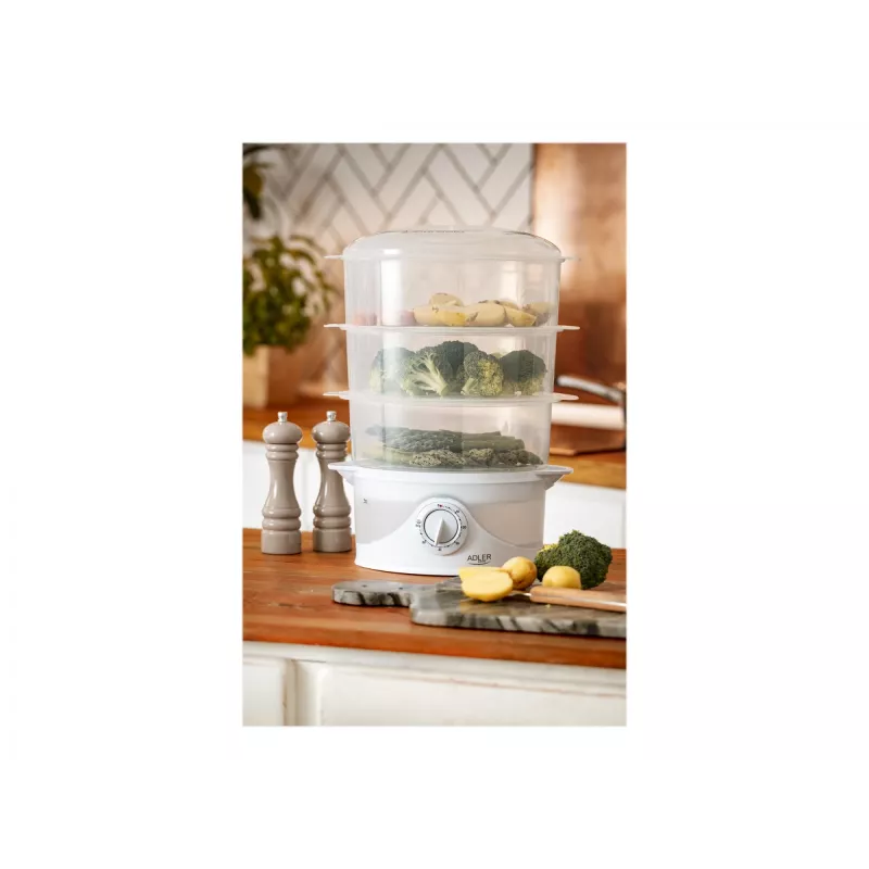 Dampfgarer Adler AD 633 3 Körbe freistehend 800 W Weiß